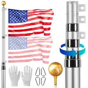 VEVOR 20FT Telescoping Flag pole Kit,  , Heavy Duty Aluminum Alloy in Ground Flag Poles for Outside, 3 Display Modes Flagpole with 3x5 American Flag, Professional Accessories, Silver Banners Lightweight