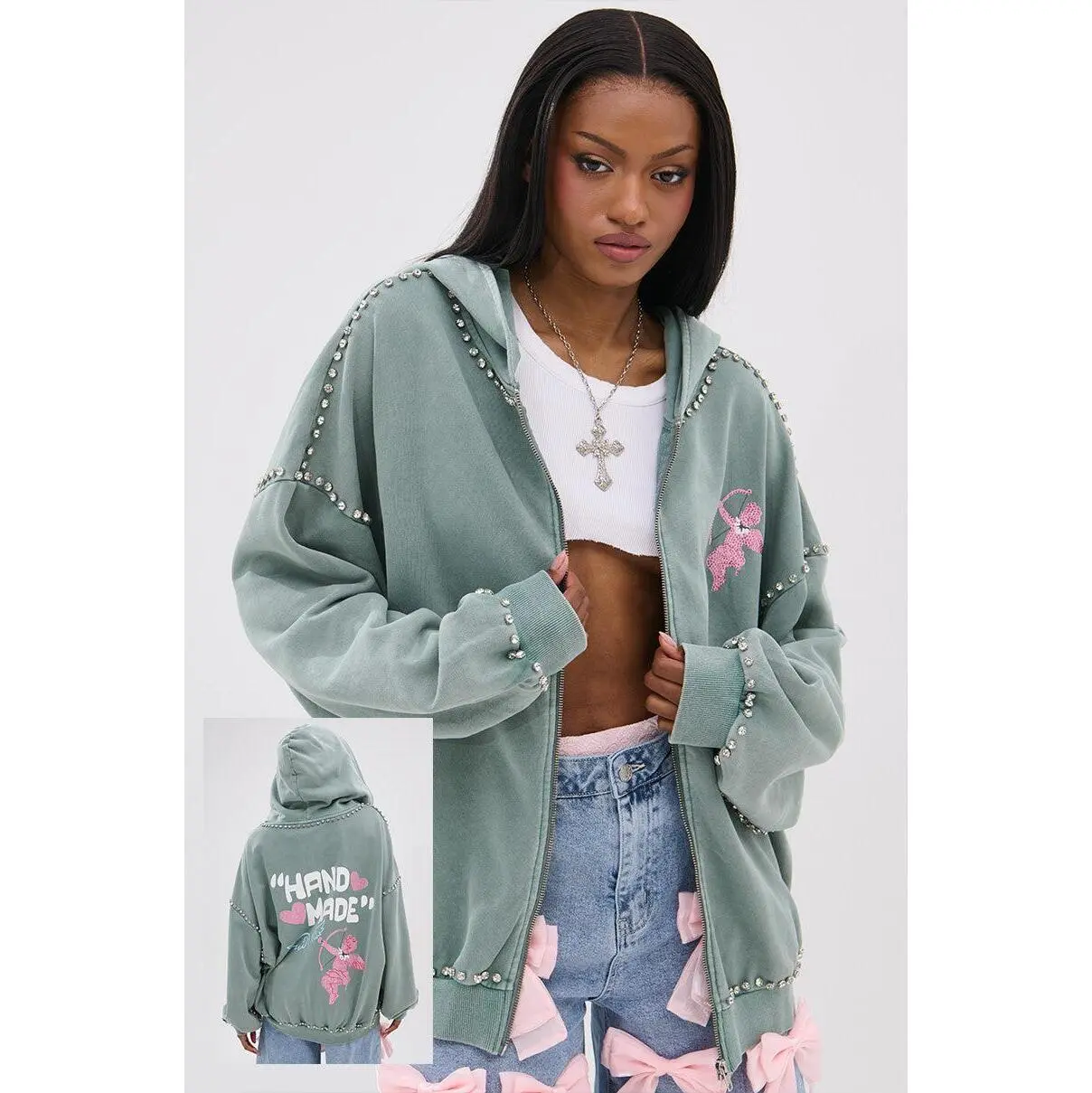 HAND MADE ZIP UP SWEATSHIRT