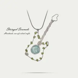 A | Stringed Serenade | Unique Handmade Guitar Pendant Necklace for Music Lovers | Artisan Wire-Wrapped Jewelry with Natural Stones | One-of-a-Kind Sentimental Gift for Her | Perfect Present for Guitar Players, Birthdays, Anniversaries & All Milestone