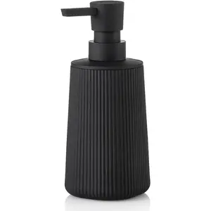 Small Soap Dispenser for Bathroom and Kitchen, Modern Farmhouse Striped Style Plastic Hand Soap Dish Soap Dispenser with Pump Matte Black