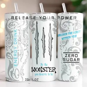 Monster Zero Sugar Energy Drink Tumbler 20oz Skinny | Sugar Free Sublimation Design | Seamless Tumbler Design | Gift For Him And Her