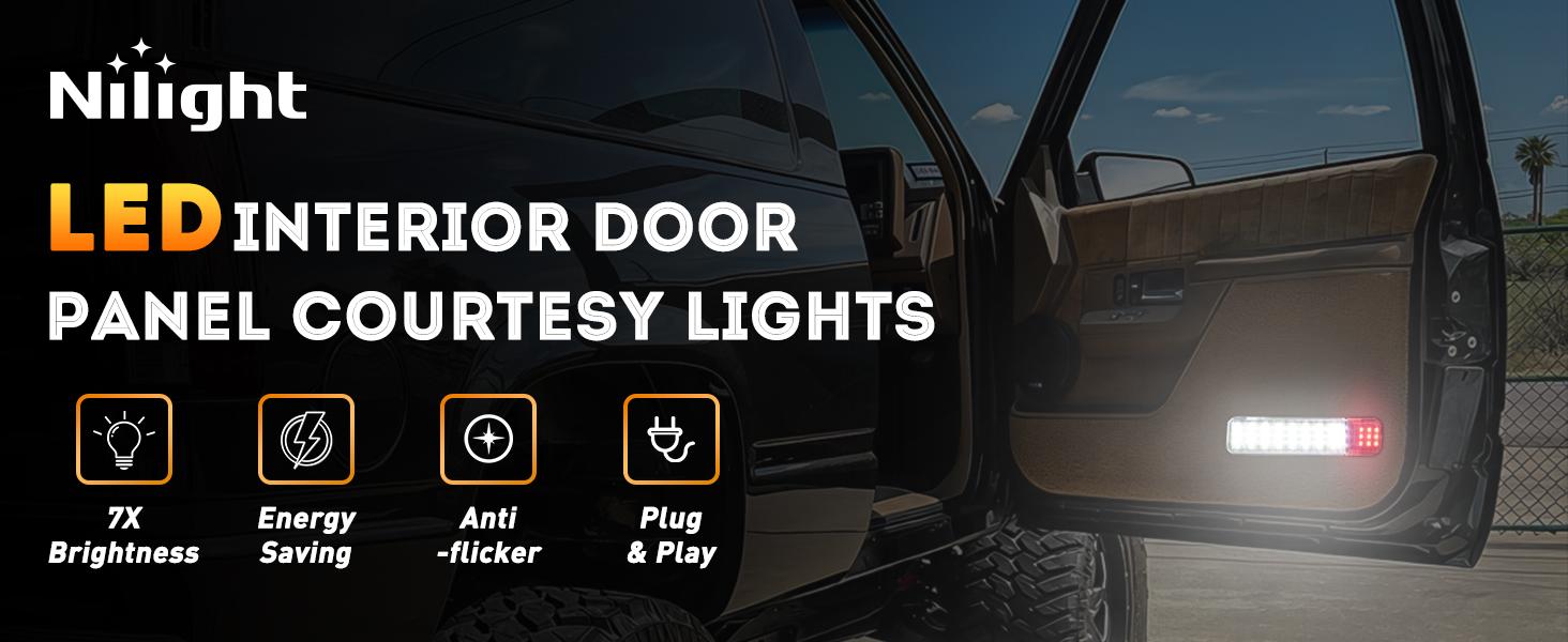 Nilight 2PCS LED Interior Door Panel Light Courtesy Warning Lights White Red for Chevy GMC Silverado Sierra 1500 2500 3500 HD Suburban Cadillac Escalade Hummer H2