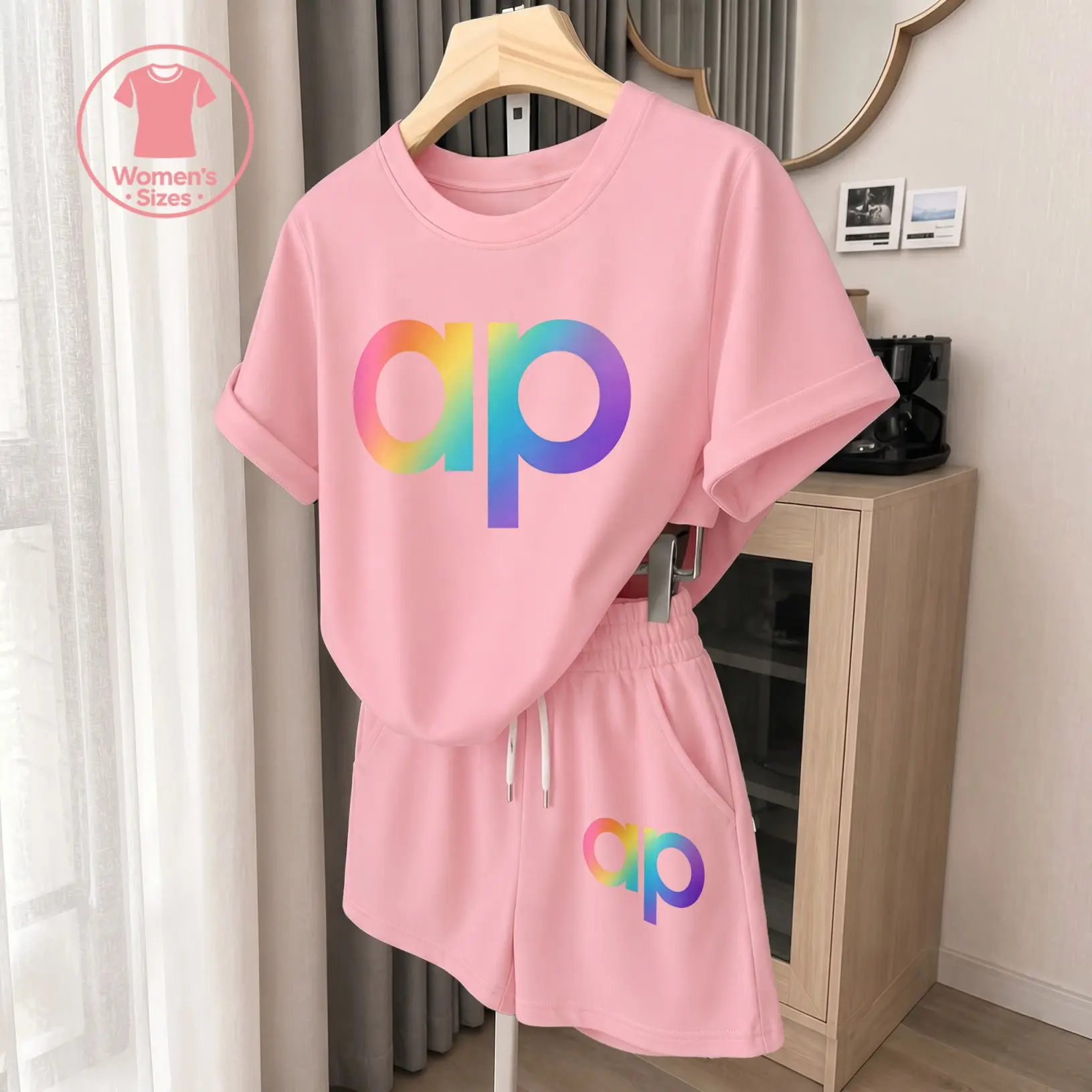Women’s Casual Two Piece Shorts Set, Short Sleeve T Shirt and Drawstring Shorts Outfit, Gradient Letter Graphic Print Lounge Set for Vacation, Cruise, Beach, Travel and Daily Summer Wear