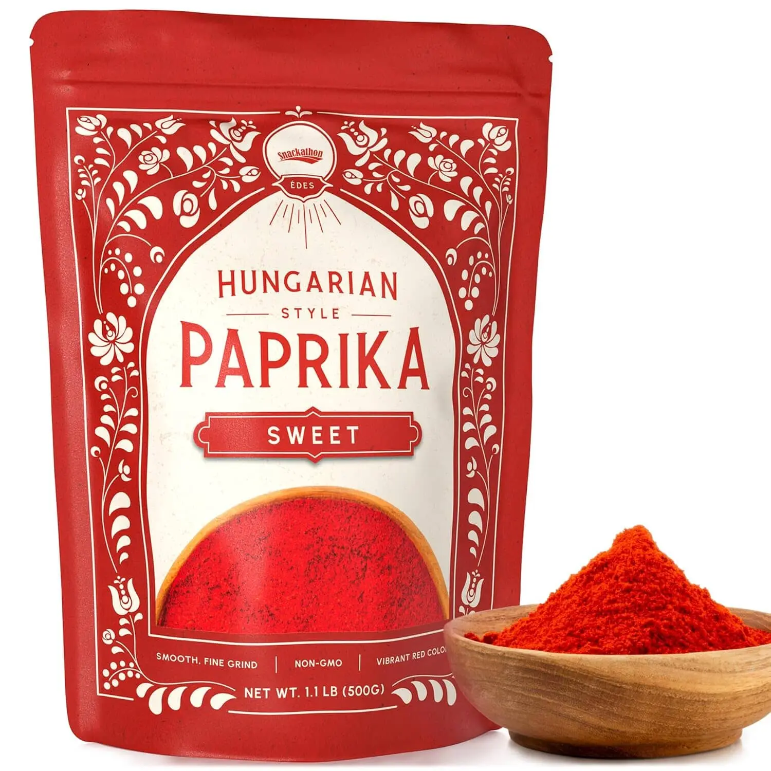 Snackathon Sweet Hungarian Style Paprika, Resealable Bag, Mild & Sweet, Vibrant Deep Red, Fine Smooth Paprika Powder for Stews, Rubs & Garnishes