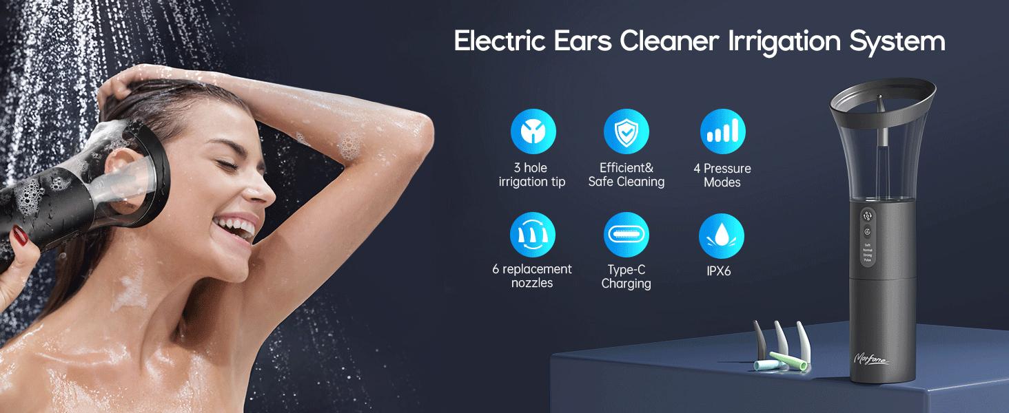 Morfone Ear Wax Removal Kit with 400Ml Waste Tank Effective Safe Ear Cleaner USB-C Water Temperature Sensor 360° Spray 4 Modes IP67 Waterproof Halloween Party Gift