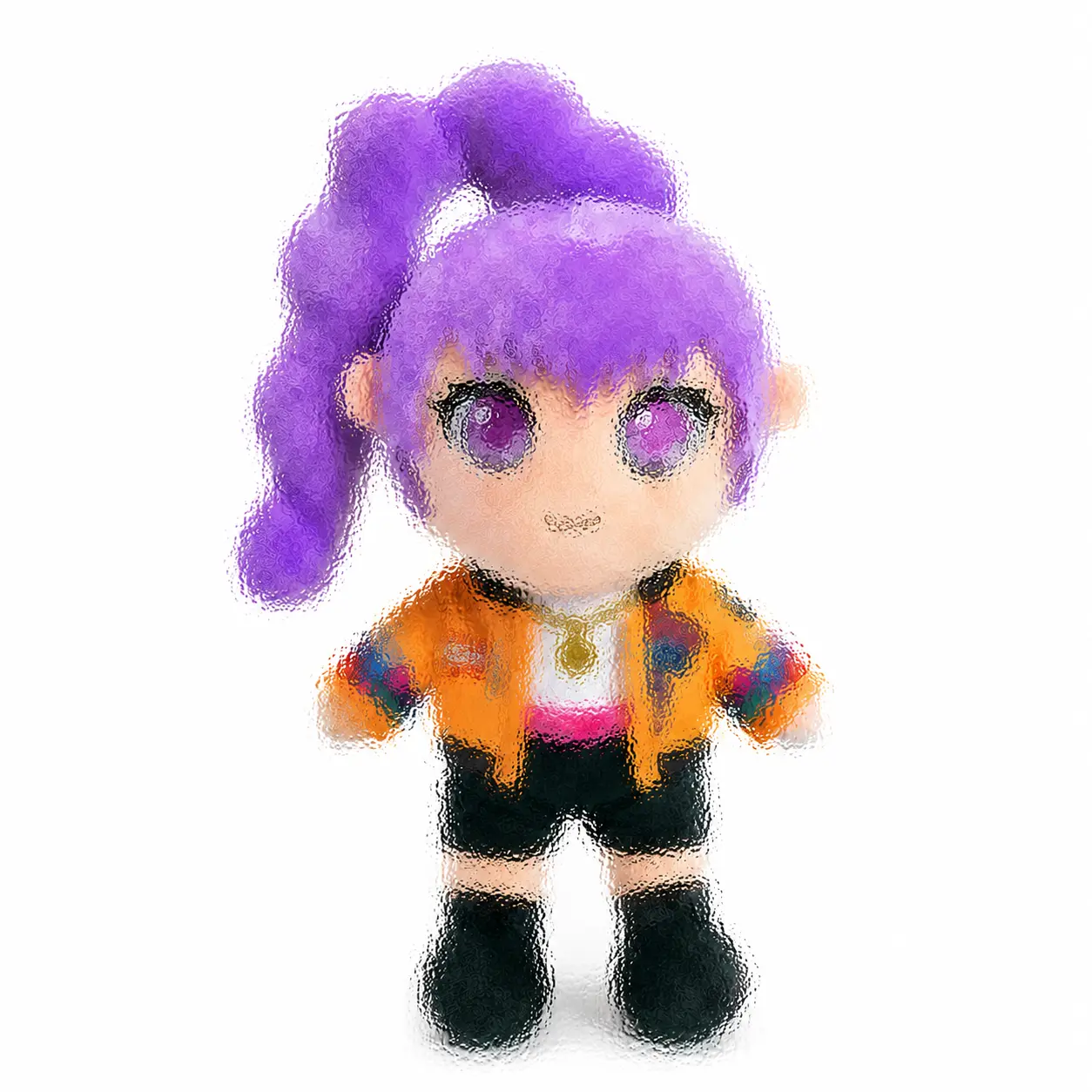 Breathing Stuffed Animal Plush Doll, Cute Purple Hair Character with Orange Jacket and Soft Cuddly Feel, Cozy Bedtime Companion for Bedroom, Sofa, Dorm Room, Travel and Daily Comfort, Gift for Kids, Teens, Girls, Friends and Plush Collectors