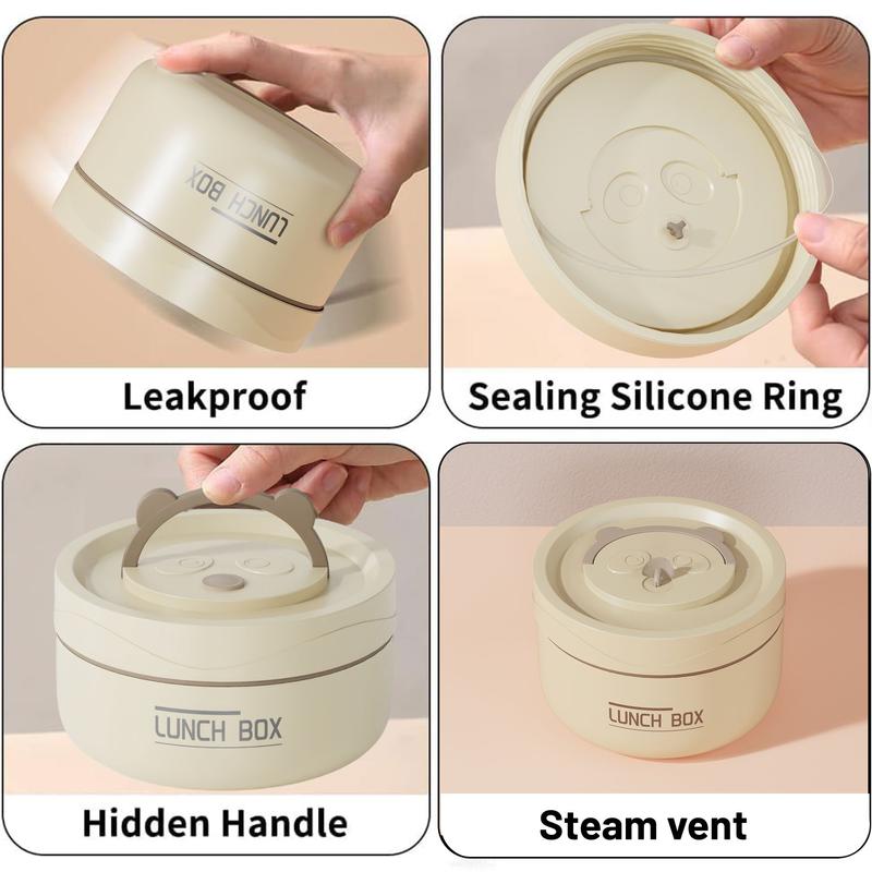 Nifogo Insulated Bento Box Portable Stainless Steel FoodContainer Round Microwave Safe Stackable Leakproof Thermal Food Container for Adult Men Women with Insulated Bag (Beige) lunch box mom running lunchbox bento box