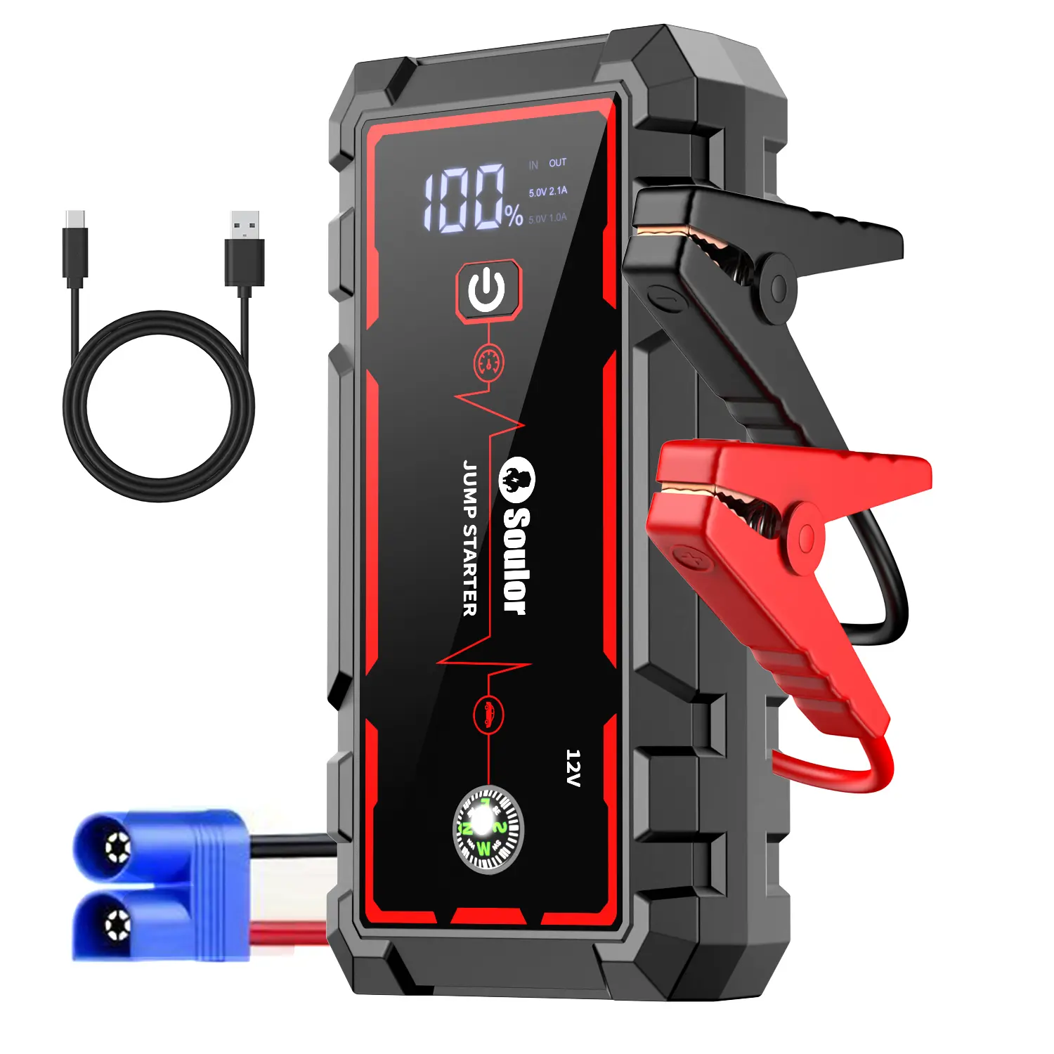 8000mAh  Car Jump Starter Portable Battery Booster for 12V Vehicles – Emergency Jump Starter Power Bank with LED Light, Compass, for Cars, SUVs, Trucks & Agricultural Equipment