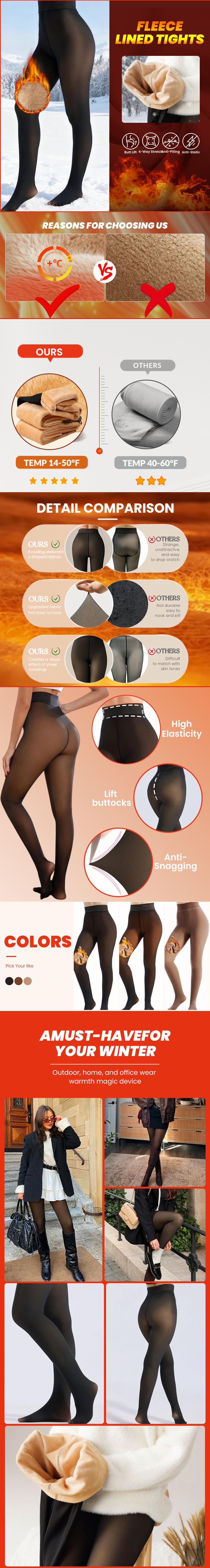 TCVC Women's Winter Warm Fleece Lined Lifting Leggings High-Waist Elastic Translucent Sheer Thermal Pantyhose for Cold Weather & Outdoor Wear Winter Clothes for Women Warmer 3-Black/Dark Skin/Light Skin Fit Womenswear Minimalist Basic