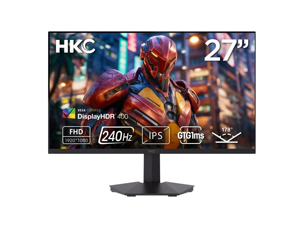 HKC 27 inch Full HD 240Hz Fast IPS 1ms HDR400 90% DCI-P3 Hardware Low Blue Light 125% sRBG Compact Stand Gaming Computer Monitor G27H3D