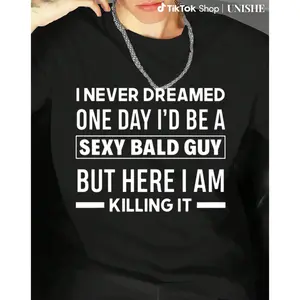 Hilarious Bald Joke T-Shirt for Men – 'Sexy Bald Guy' Saying on Soft Black Crew Neck