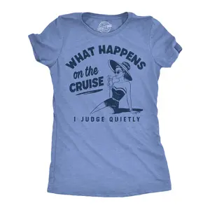 Womens Funny T Shirts What Happens On The Cruise I Judge Quietly Sarcastic Vacation Tee For Ladies Funny Womens T Shirts Cute Vintage Fashion Casual Ladies T-Shirt Gift Funny Summer Top Women's Novelty Tees Light Blue