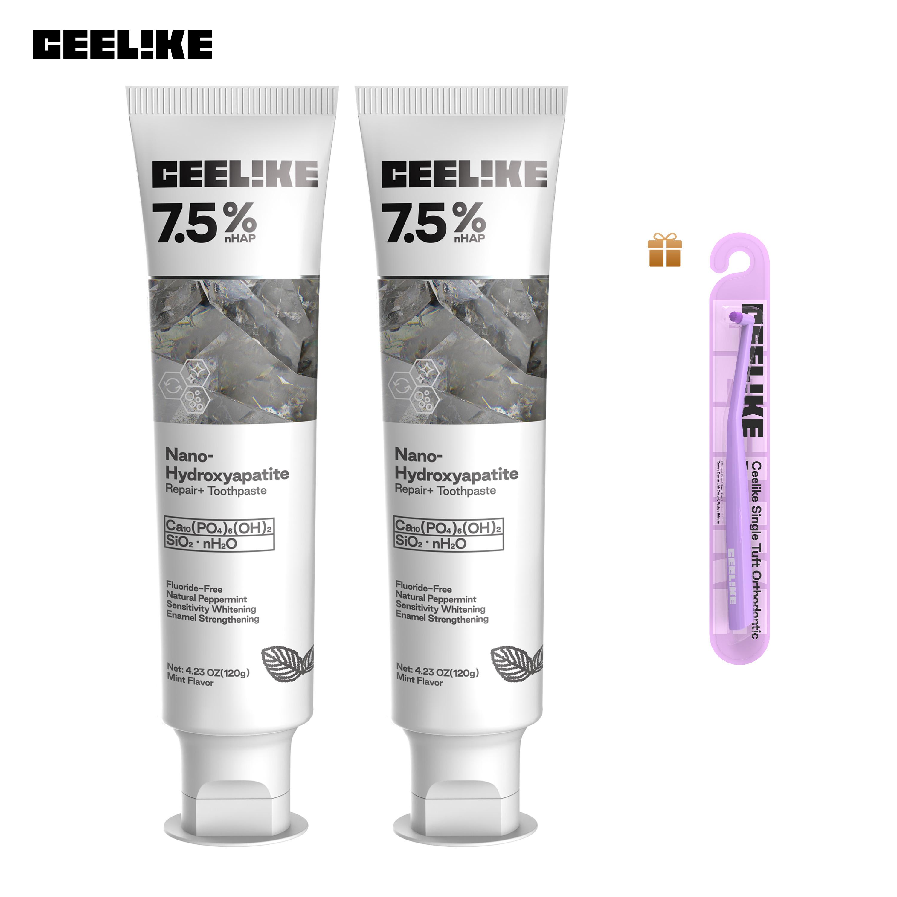 【CEELIKE】 Oral Protection Bundle: 2 Hydroxyapatite Repair Toothpastes with 1 Orthodontic Toothbrush, Double Thoughtful Protection for Teeth