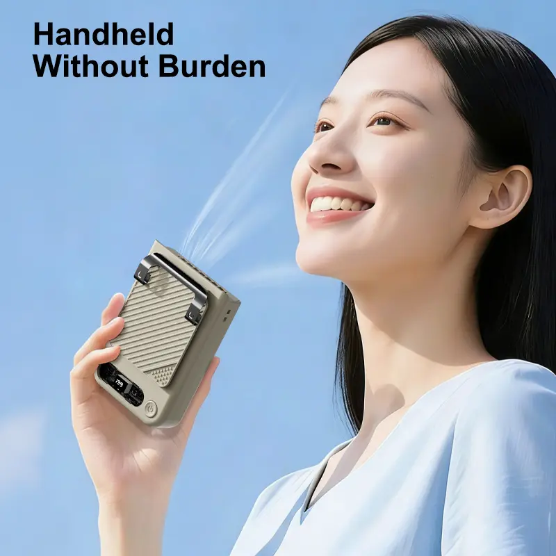 Compact 3-in-1 Portable Waist Clip Device - 199 Speeds Hands-Free Cooling, Rechargeable Wearable Neck Use, LED Lights, Desktop Function for Outdoor Work, Commute