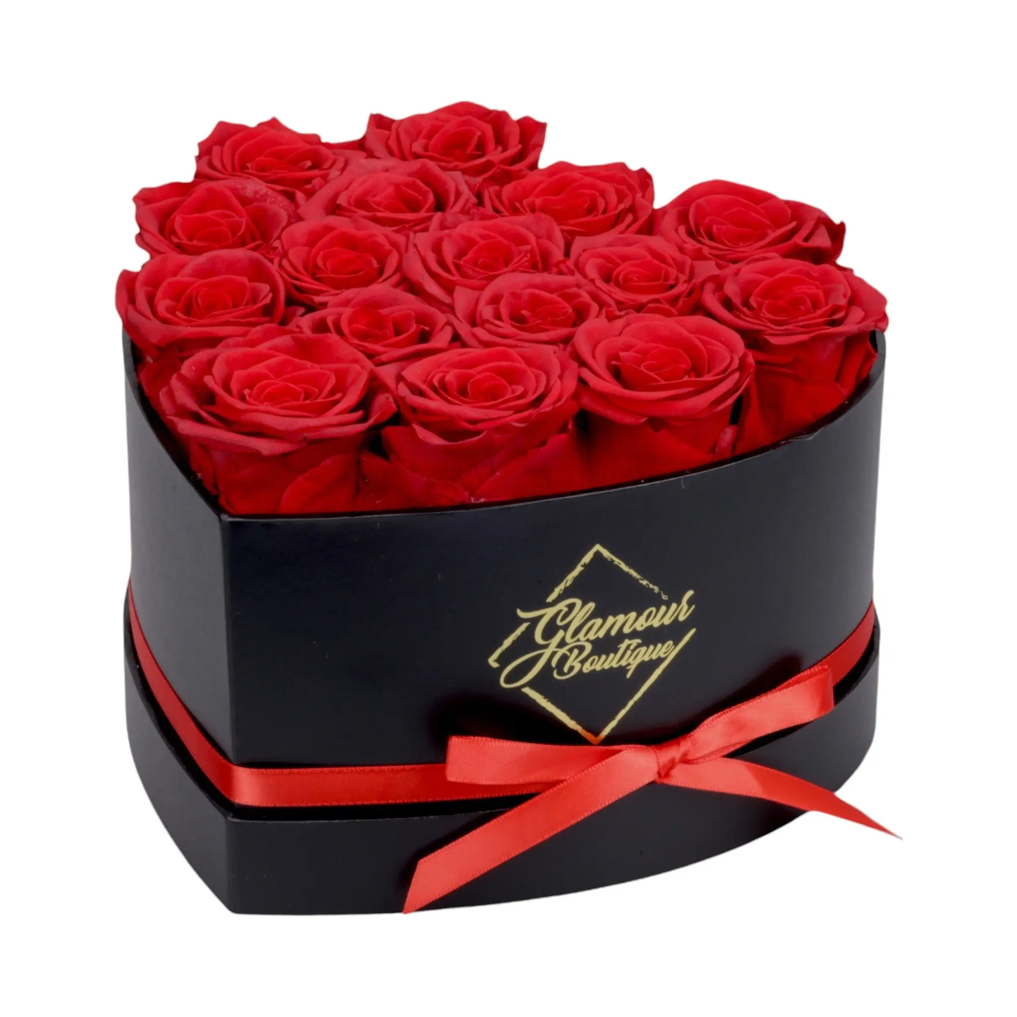 GLAMOUR BOUTIQUE Immortal Love Black Heart Eternal Flower Rose Box - 16 Red Artificial Bouquet,Artificial Flower Arrangements, Decorative Fake Flower, Artificial Bouquet,  Decorative Arrangement for Birthday, Bedroom Home & Garden Decor