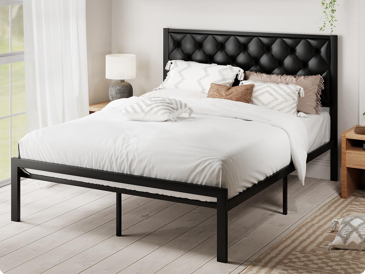 MUTICOR Twin/Full/Queen/King Size Bed Frame with Upholstered Headboard, 【Frame Only No Mattress】Platform Bed Frame with Metal Slats, Button Tufted Square Stitched Headboard, Noise Free, No Box Spring Needed#TikTokShopBacktoSchool