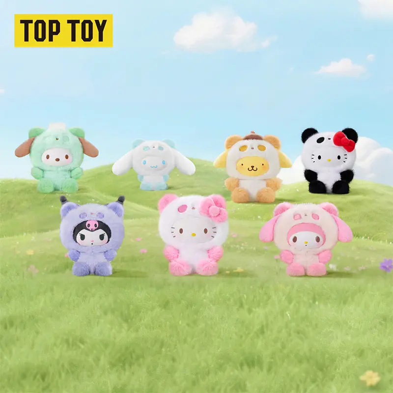 TOPTOY SR Family Colorful Panda Plush Blind Box, Popular Characters Hello Kitty Cinnamoroll Kuromi My Melody Soft Bag Charm, Cute Summer Collectible Gift for Fans,Lovely Decorative Accessory and Surprise Collectible Gift, Back-to-School Gifts