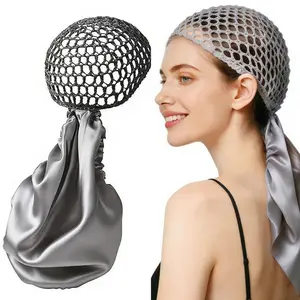 Humwam One-Piece Satin Hair Wrap with Netting – Adjustable, Reversible for Curls, Braids, and Silk Press Styles