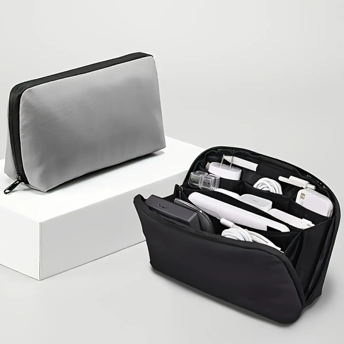 Portable Digital Accessories Organizer Bag, Available in Black and Gray, Travel Electronics Storage Pouch for Action Camera Gear, Chargers, USB Drives and Cable Management