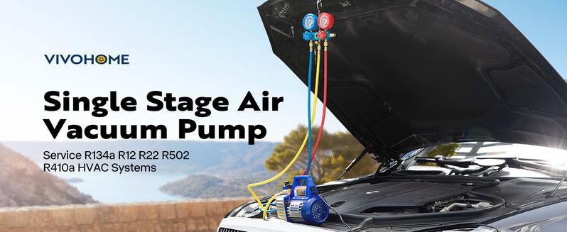 VIVOHOME 110V 1/4 HP 3.5CFM Single Stage Rotary Vane Air Vacuum Pump and AC Manifold Gauge Set Kit with Thermometer for R134a R12 R22 R502 R410a HVAC Air Conditioning Refrigeration Recharging