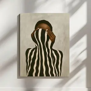 Neutral Wall Art - Black Women Art poster - Abstract striped Digital Print |Framless Poster C