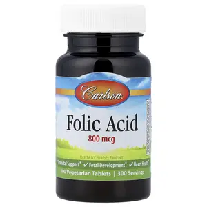 Carlson Folic Acid, 800 mcg, 300 Vegetarian Tablets