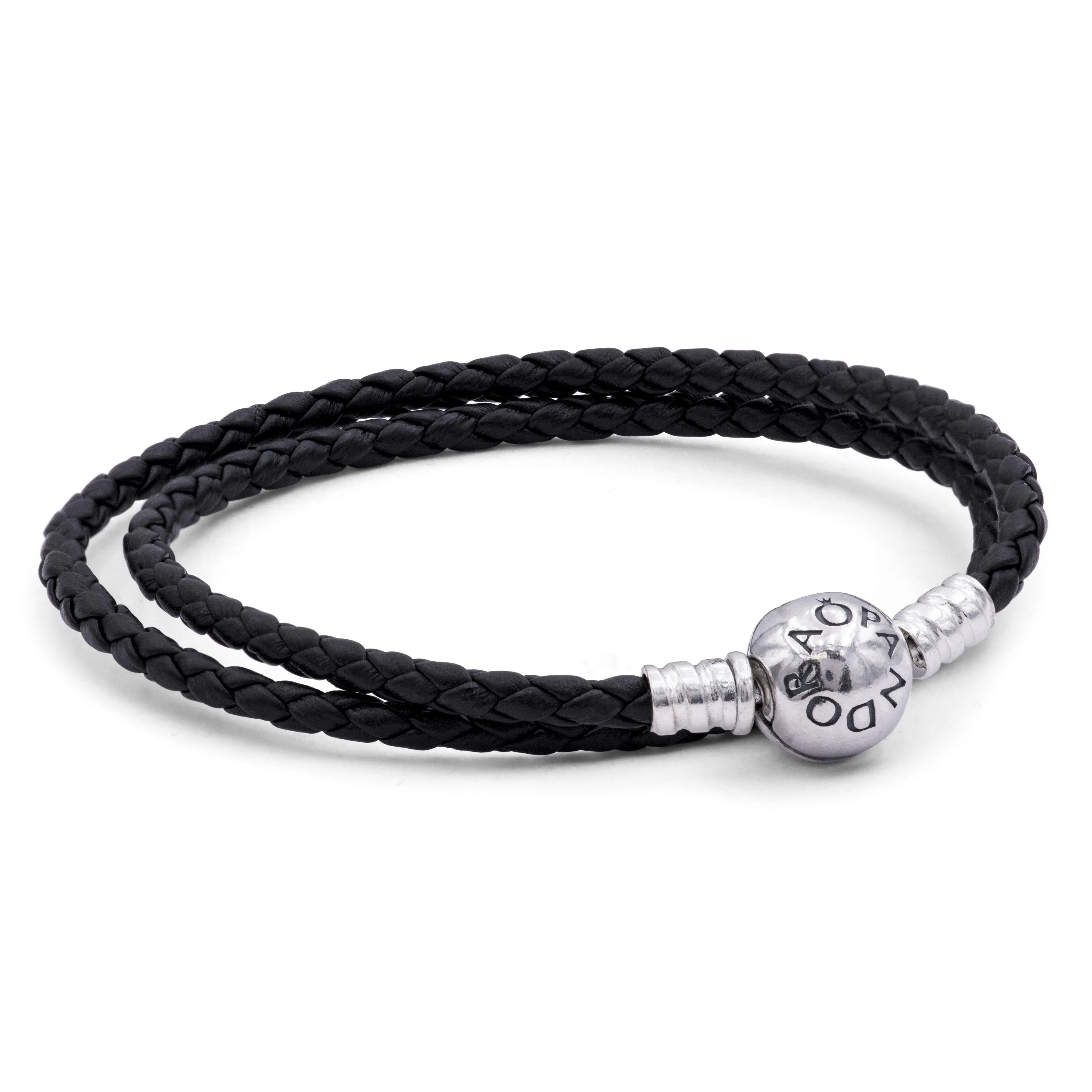 PANDORA Black Braided Double-Leather Charm Bracelet 590745CBK-D1