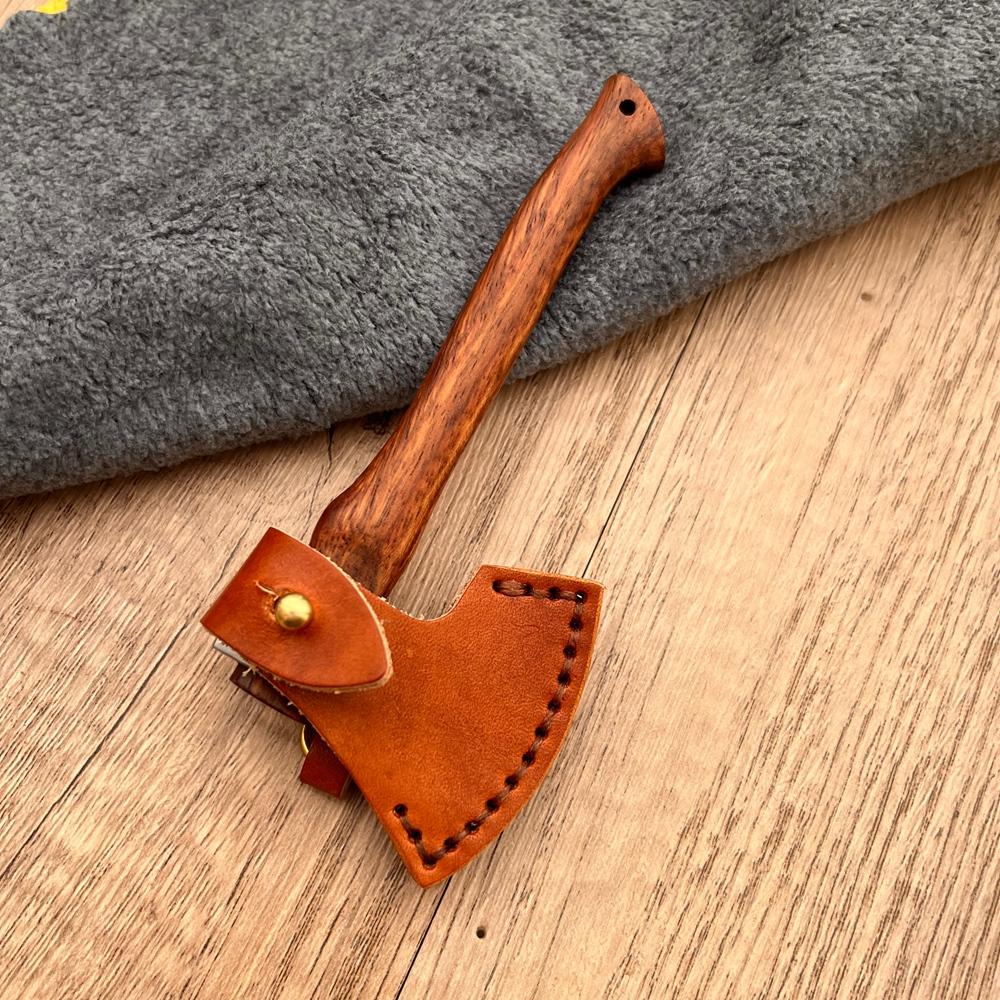 Mini axe with leather sheath, suitable for waist and neck hanging, multifunctional EDC tool for unboxing and opening letters