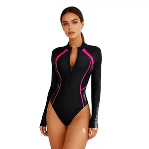 LOEL Women's Long Sleeve Rash Guard Bathing Suit Zip up One Piece Swimsuits Modest Surfing Swimwear UV Protection Surfing Swimsuit Bathing Suit