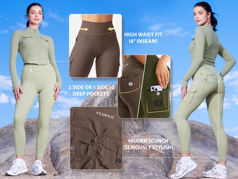 YEOREO Leggings with Pockets for Women Charm Leggings Workout Leggings for Women V Cross Waist Butt Lifting Gym Yoga activewear exercise walking Sports Bottoms Fitness Training Pant