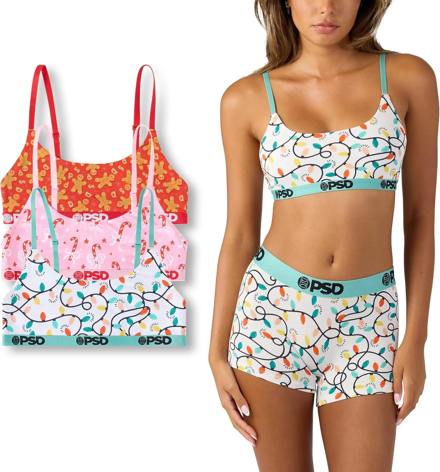 PSD Women's Festive Modal Blend Bralette Set, 3 Pack of Scoop Neck Bralettes in a Boxed Gift Set