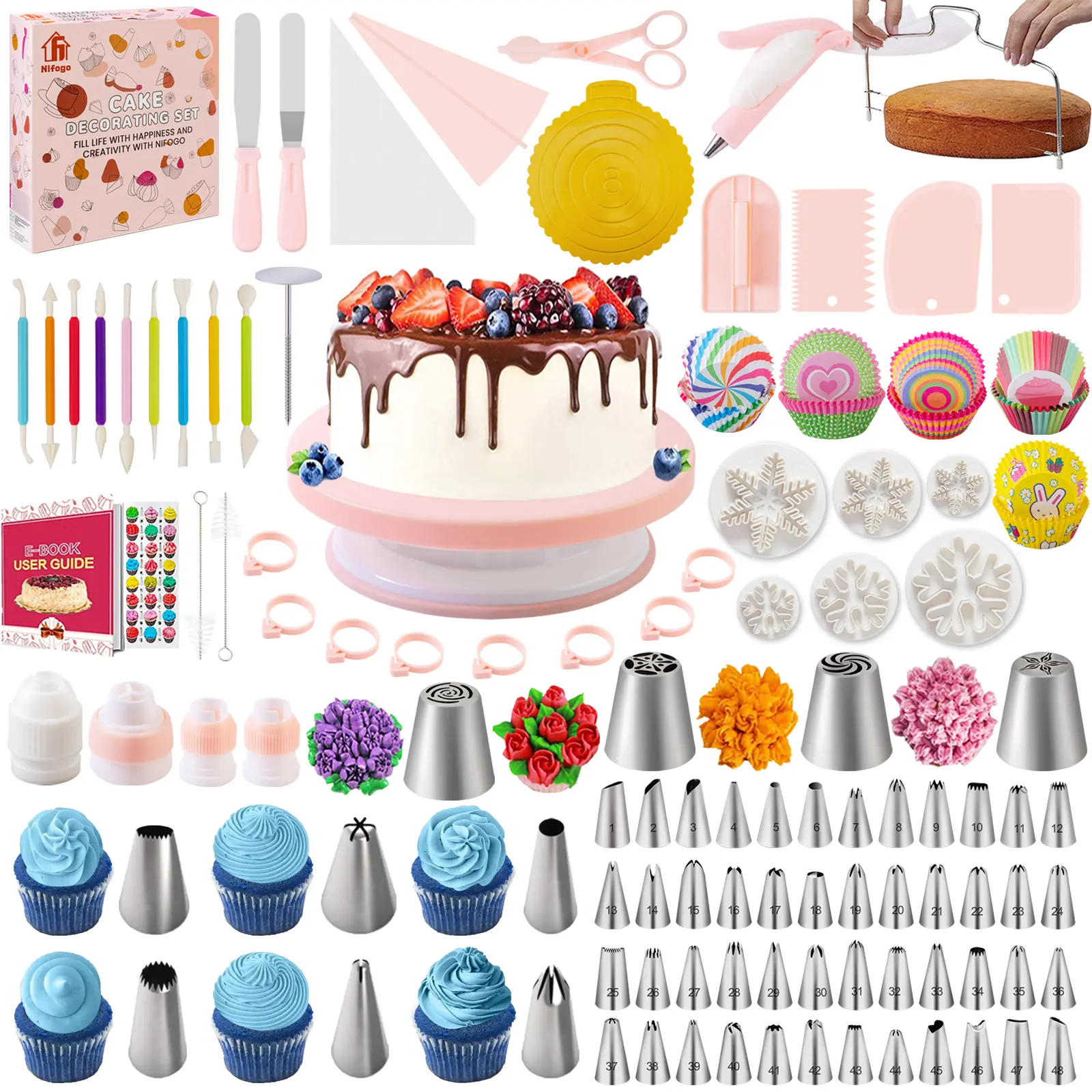 Camp Kitchen Supplies 20-Piece Reusable Piping Bag and Metallic Tip Set for Cake, Cookie, Cupcake Decorating, Pastries
