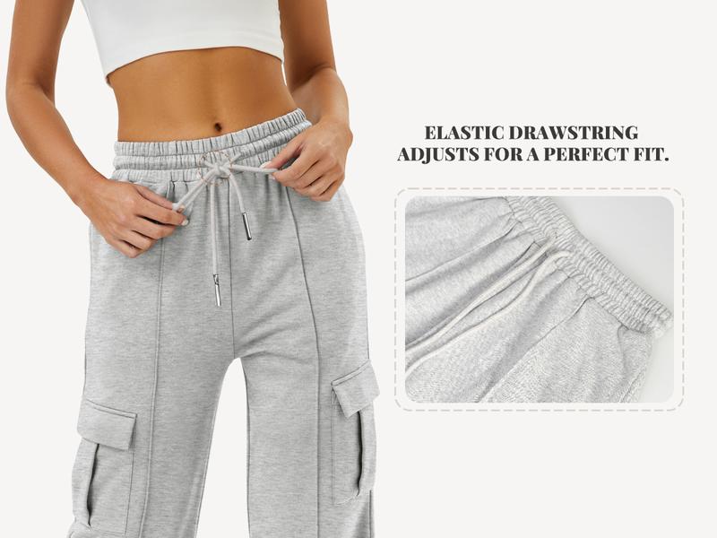 FireSwan Women’s Cargo Sweatpants Fleece Lined Wide Leg Pants Drawstring High Waisted Baggy Lounge Pants with Pockets