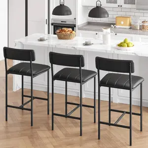 Bar Stools Set of 4, Kitchen Bar Stools with Footrest, Counter Height Barstools, Modern Farmhouse Furniture, Black