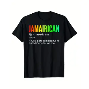 Men'S Jamaican American T-Shirt - Funny Jamaican Slang Definition Graphic Tee - Lightweight Breathable Shirt for Everyday & Travel - Black with Jamaican Patois Print - Machine Washable Casual Streetwear Top for Caribbean Culture Fans, Outdoor Clothing, Vi