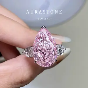 【#57 PR】Pink Pear Cut 10 Carat Engagement Ring For Women Luxurious Three-stone Proposal Ring