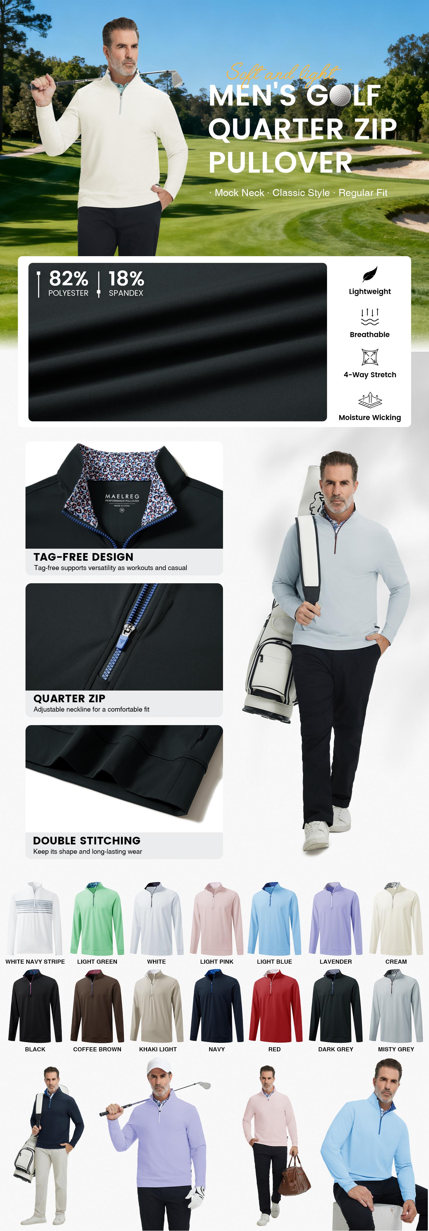 MAELREG Men's Quarter Zip Pullover Lightweight Mock Neck Long Sleeve Midlayer Athletic Golf Half Zip Sweatshirt for Men SpringStatements