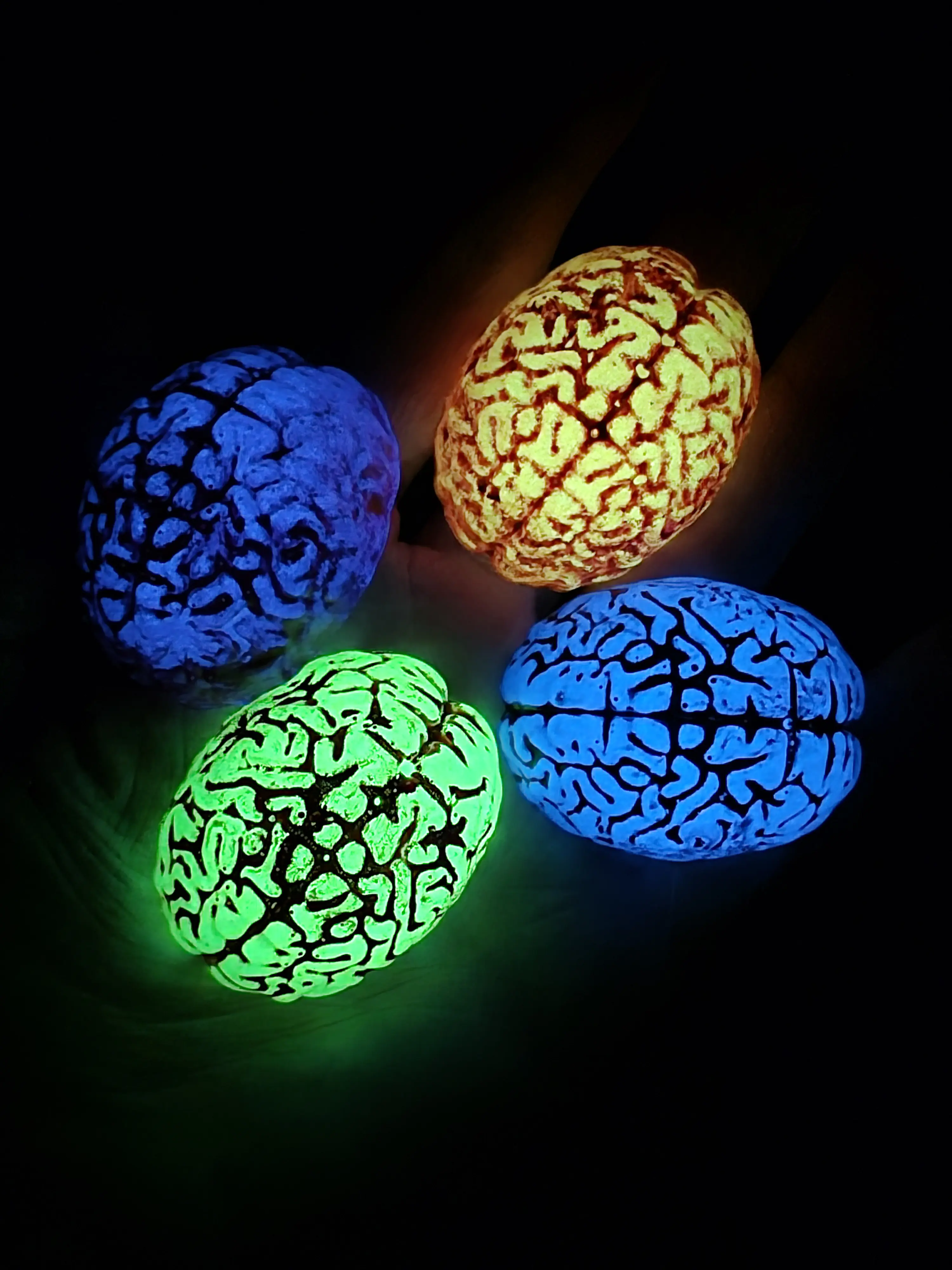 CRANIUM CORTEX x 4 Inserts - THE FULL NEURAL SPECTRUM - Glow-in-the-Dark-UV  Resin Brains