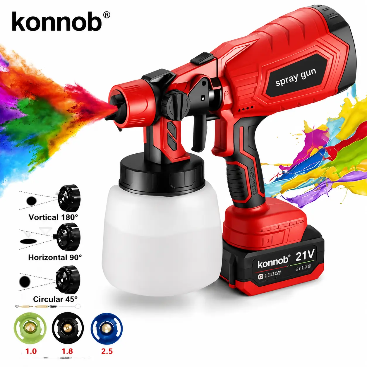 KuwatCordless HVLP High Efficiency Spray Gun with 3 Spray Patterns & 800ml Container, Portable Adjustable Paint Sprayer for Auto Repair, Furniture, Fence, Wall & DIY Home Renovation Copper Motor Painting Tool