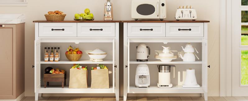 Gizoon Kitchen Sideboard Buffet Cabinet, 32'' H Large Kitchen Storage Island and Adjustable Shelf, Modern Coffee Bar Console Cabinet for Dining Room, Bathroom, Entryway, Retro