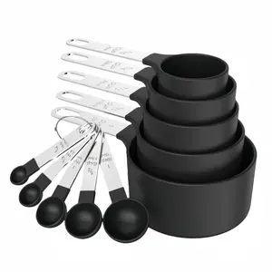 10-Piece Stackable Measuring Cups and Spoons Set – Nesting Kitchen Gadgets with Stainless Steel Handles for Cooking & Baking – Black