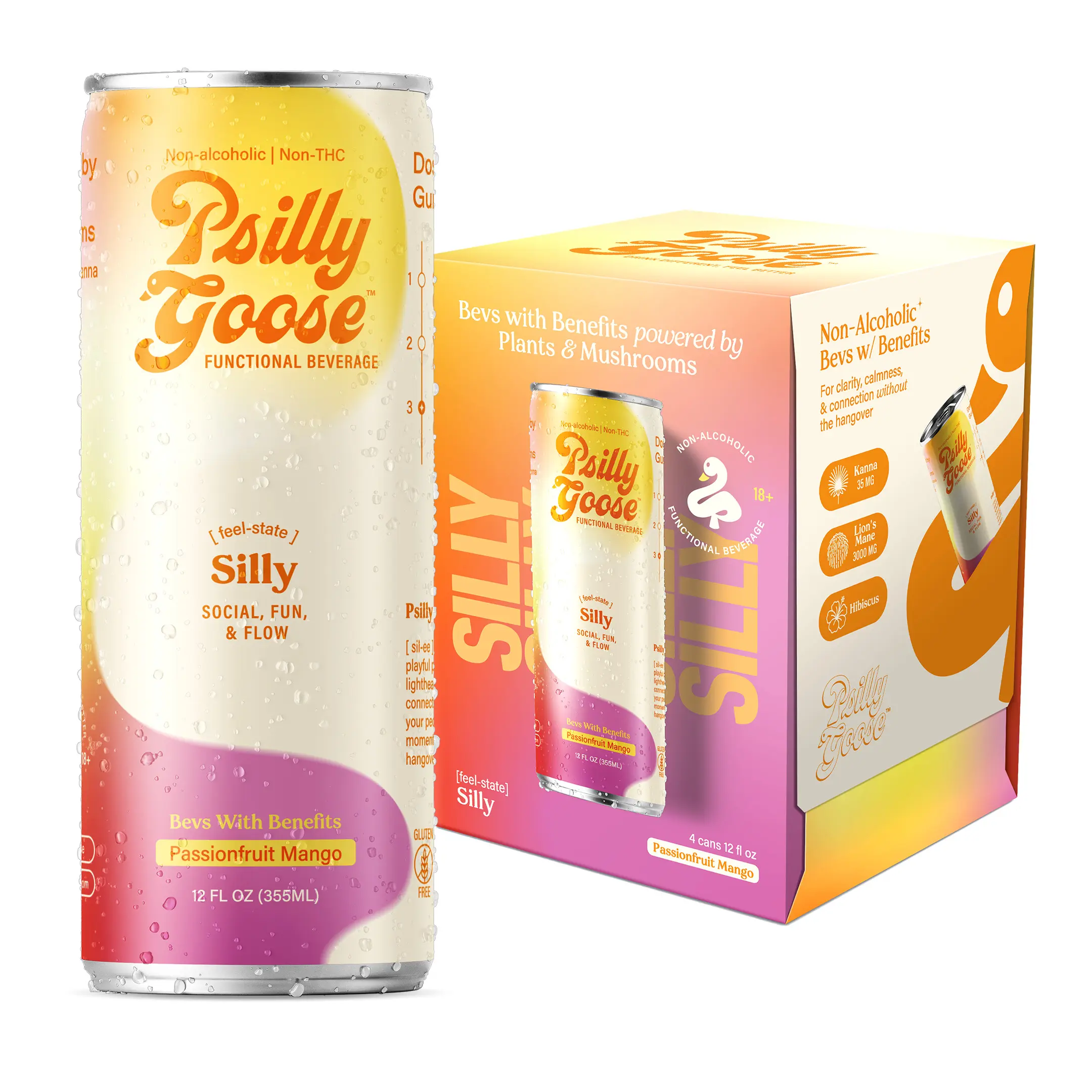 Psilly Goose 4-Pack, Infused, Non Alc Drink - Passionfruit Mango (Silly)