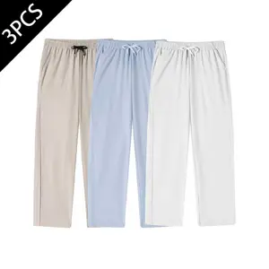Multi-pack ice silk drawstring straight-leg casual pants, available in multiple colors. Drapey, breathable wide-leg trousers for summer—versatile and suitable for home lounging, everyday commuting, and travel essentials.