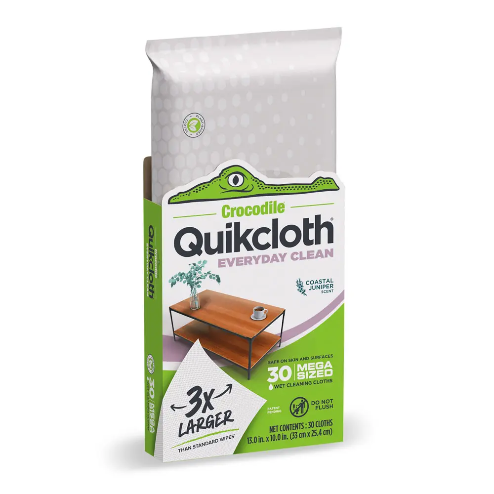 Quikcloth Everyday Clean Multi-Surface Cleaning Wipes (30-Count) Plant-Based Coastal Juniper Scented Cleaning Cloths for Kitchen, Bathroom, Countertops, Toys & Everyday Household Messes