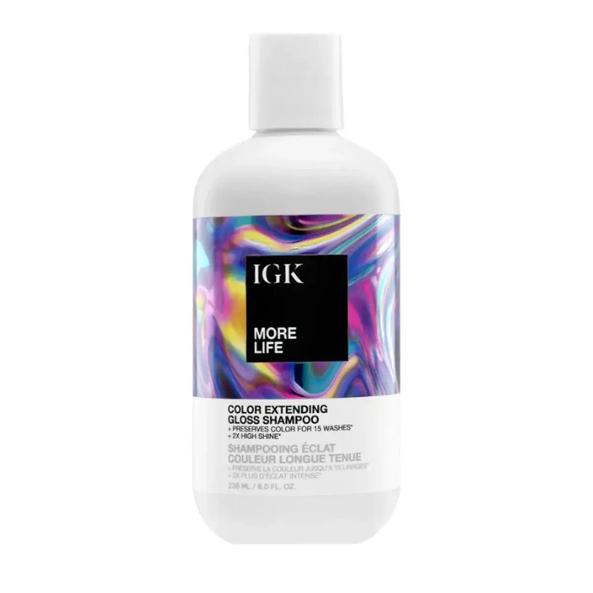 IGK More Life Color Extending Gloss Shampoo 8 oz Color-Treated Hair Shine Enhancing