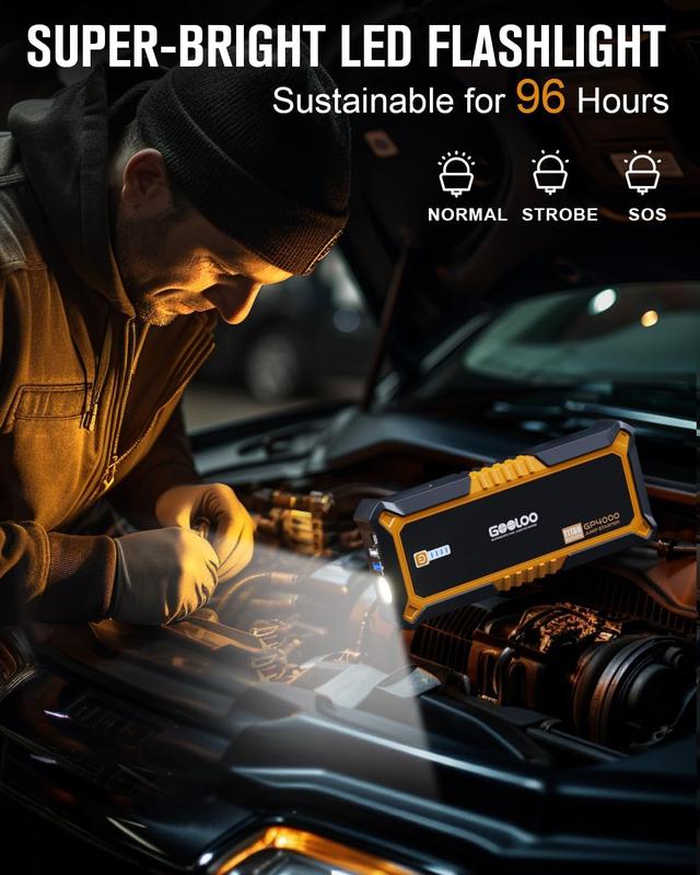 GOOLOO GP4000 4000A Car Jump Starter  Peak Current, SuperSafe 12V Lithium, Portable with USB Quick Charge
