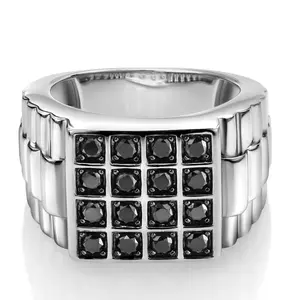 1.04 Cttw Round Black Diamond Ring for Men | 925 Sterling Silver | Top Width 15MM | Available In Size 7, 8, 9, 10, 11, 12, 13