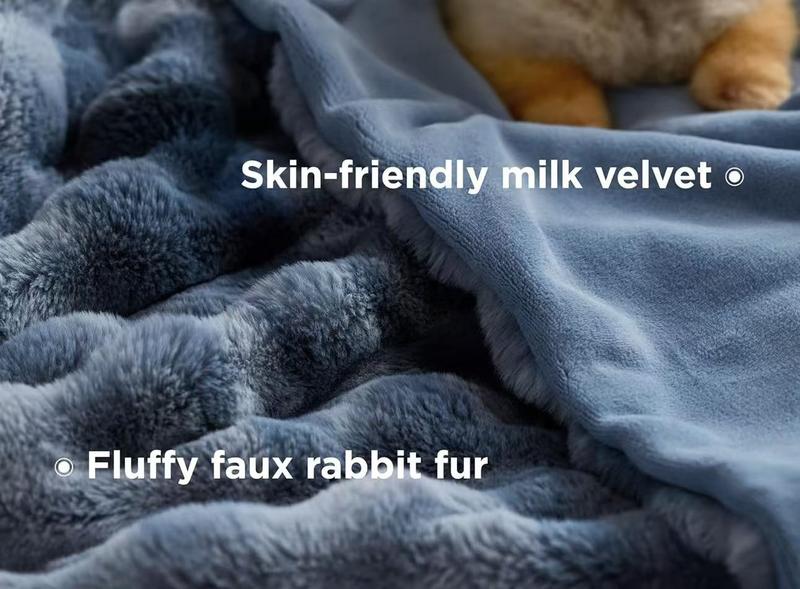 {Valentine's Day H&D Faux Rabbit Fur Throw Blanket, Ultra-Soft fleece-lined back, Breathable Thick and Heavy for Bed Sofa or Couch, Comfy Warm and Cozy blanket, Hypoallergenic, Dorm Decor Blanket, Gift for Girls and Women, Machine Washable