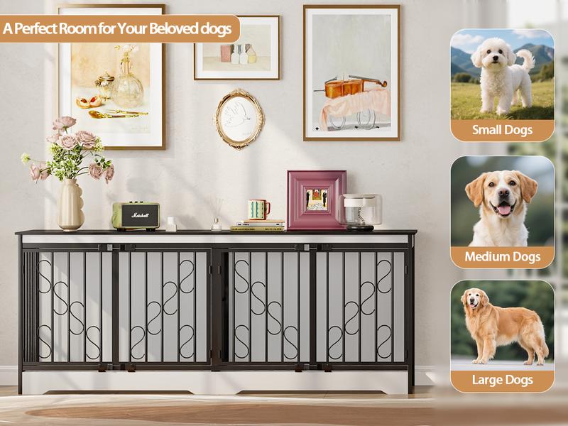 71 Inch Double Dog Crate Furniture Large Breed for 2 Dogs, Decorative Wooden Dog Crates Indoor Dog Kennel TV Stand for Medium Dogs, Dog Cage Furniture Heavy Duty Pet House with Divider, Brown
