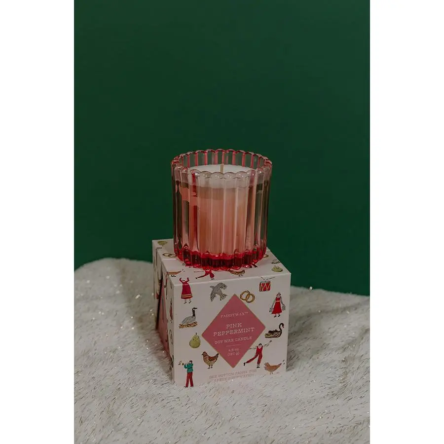 Paddywax Holiday Merry Boxed Candle in Pink Peppermint